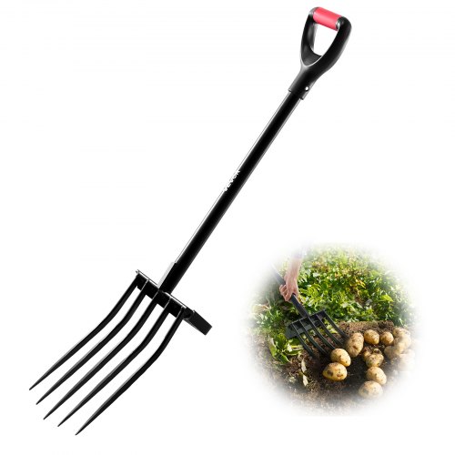 VEVOR Dunggabel, 5-Zinken-Gartenheugabel mit Mistgabel, 1050 mm Heugabel, Mistforke mit Y-Griff, Spatengabel aus geschmiedetem Stahl für Heu, Kartoffelkompostierung, Umpflanzen, Belüftung