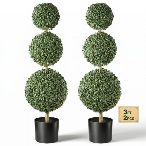 VEVOR Künstliche Pflanze 2 Stk. Künstlicher Buchsbaum mit PP-Topf 914mm, Dekopflanze für Wohnzimmer Balkon Büro Veranda Garten, UV-Beständig, Kunstbaum aus PE, Dreifach Kugelförmig, Indoor & Outdoor