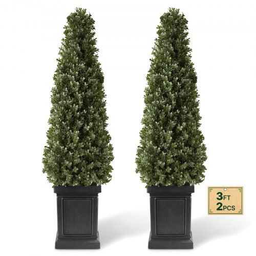 VEVOR Künstliche Pflanze 2 Stk. Künstlicher Buchsbaum mit PP-Topf 1000mm, Dekopflanze für Wohnzimmer Balkon Büro Veranda Garten Terrase, UV-Beständig, Kunstbaum aus PE, Naturgetreu, Indoor & Outdoor
