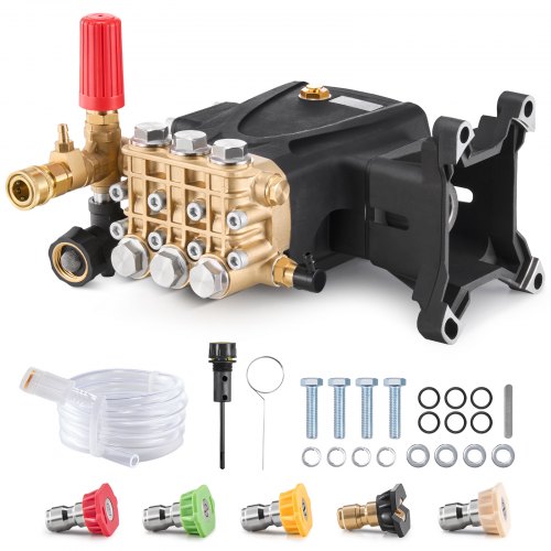 VEVOR Hochdruckreinigerpumpe, 1-Zoll-Welle, horizontaler Triplex-Kolben, 4200 PSI, 4,2 GPM, Ersatz-Hochdruckreinigerpumpen-Set mit 5 Düsen, Ersatzpumpe bis zu 500 Stunden Dauerbetrieb, Austauschpumpe