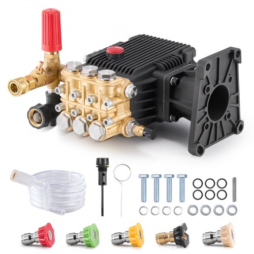 

VEVOR Hochdruckreinigerpumpe, 1-Zoll-Welle, horizontaler Triplex-Kolben, 4400 PSI, 4,4 GPM, Ersatz-Hochdruckreinigerpumpen-Set mit 5 Düsen, Ersatzpumpe bis zu 500 Stunden Dauerbetrieb, Austauschpumpe