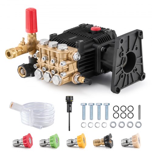VEVOR Hochdruckreinigerpumpe, 1-Zoll-Welle, horizontaler Triplex-Kolben, 4300 PSI, 4,4 GPM, Ersatz-Hochdruckreinigerpumpen-Set mit 5 Düsen, Ersatzpumpe bis zu 500 Stunden Dauerbetrieb, Austauschpumpe
