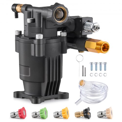 

VEVOR Hochdruckreinigerpumpe, 3/4 Zoll Welle horizontal, 3500 PSI, 2,5 GPM, Ersatz-Hochdruckreinigerpumpen-Set mit 5 Düsen, Hardware und Siphonrohr, bis zu 150 Stunden, Hochdruckreiniger Ersatzpumpe