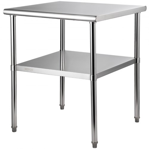 VEVOR Kommerzieller Edelstahltisch 76,2 x 76,2 x 91,4 cm, Edelstahl Zweilagiger Arbeitstisch Zerlegetisch Gastro 226 kg + 136 kg Tragfähigkeit, Gewerbe Küchentisch, Zubereitungstisch Küchenmöbel