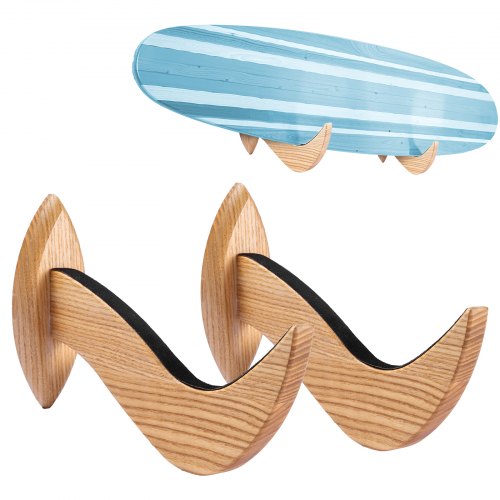 VEVOR Surfbrett-Wandhalterung horizontales Surfbrett-Rack Aufhänger aus Holz zur Aufbewahrung & Präsentation, verstellbarer Organizer für Kiteboards Shortboards Skier Snowboards Wakeboards