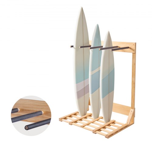 VEVOR vertikaler Surfbrettständer 4-stufiges Surfbrettregal aus Holz zur Aufbewahrung & Präsentation, freistehender Boardständer-Organizer Surfbretthalter Rack für Wakeboard Snowboard Skier
