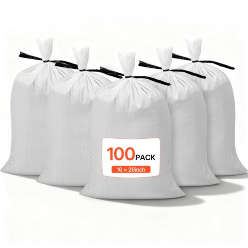 

VEVOR Sandsäcke für Hochwasser, 100er-Pack, 400x660 mm, Gewebesäcke mit Bändern, 22,6 kg Tragkraft, Polypropylen-Hochwasssersandsäcke, reißfest & UV-beständig, für Hochwasserschutzbarrieren