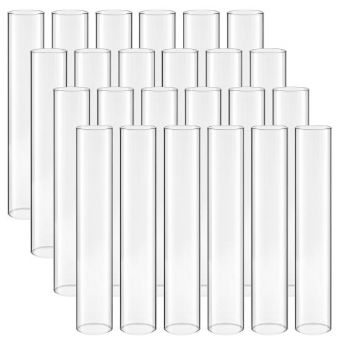 VEVOR 24 Stk. Glaszylinder für Kerzen Set, Hurricane Kerzengläser 65x350mm, Kerzenschirme aus Borosilikatglas, Bodenlose Kerzenschatten, Windfeste Kerzenhalterhülle für Hochzeit Weihnachten Party Deko