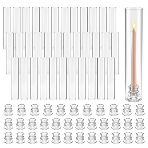 VEVOR 36 Stk. Glaszylinder für Kerzen Set, Hurricane Kerzenhalter 65x350mm, Kerzengläser aus Borosilikatglas, Bodenlose Kerzenschatten, Windfeste Kerzenhalterhülle für Hochzeit Weihnachten Party Deko