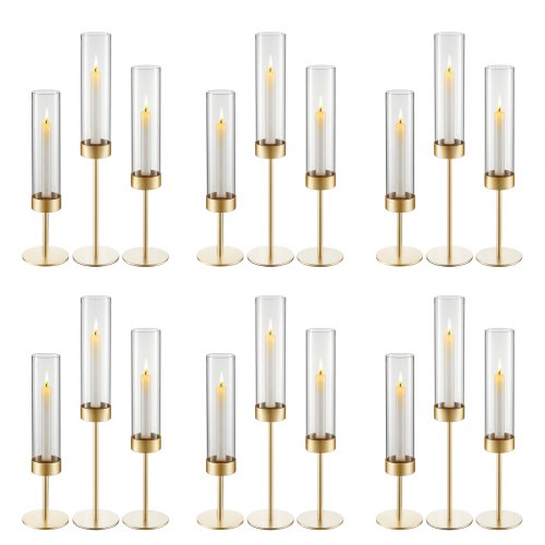 VEVOR 18 Stk. Glaszylinder für Kerzen Set, Hurricane Kerzenhalter 100x475mm, Bodenlose Kerzengläser mit Kerzenständer aus Metall, Windfeste Kerzenhalterhülle für Hochzeit Weihnachten Party Tischdeko