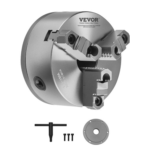 

VEVOR 3-Backen-Drehfutter, φ160 mm, selbstzentrierendes Spannfutter mit 38,1-mm-8-Gewinde-Trägerplatte, 3-145 mm Spannbereich mit T-Schlüsselschrauben, HT300-Material, für Holz-Metall-Drehmaschinen
