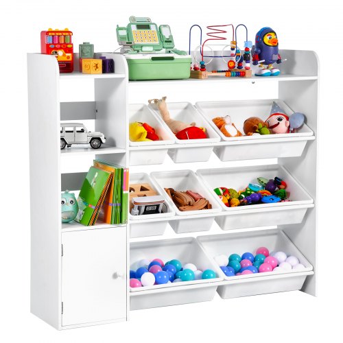 

VEVOR Spielzeugaufbewahrung Bücherregal Spielzeugregal, 4-stöckige multifunktionale Ablage mit 8 flexiblen Kunststoffbehältern, Schrank für Schlafzimmer Klassenzimmer Kinderzimmer weiß