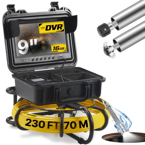 VEVOR Kanalkamera, 70 m, 23 cm Bildschirm, Rohrinspektionskamera mit DVR-Funktion, IP68-Kamera mit 12 einstellbaren LEDs, mit 16 GB SD-Karte, für Abwasserleitungen, Haus, Kanal, Abflussrohr