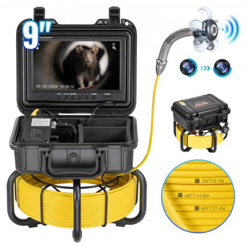 VEVOR Kanalkamera 30 m, selbstnivellierende Rohrinspektionskamera mit 9 Zoll 1080P HD-Bildschirm, 36-fachem Zoom, IP68, 12 LED, 32 GB Karte Rohrkamera Endoskop für Kanalrohre