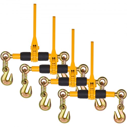 

VEVOR Ratschenkettenbinder, 1/4"-5/16", 2600 lbs sichere Arbeitslast, 4er-Pack Lastbinder mit 2 Greifhaken, Zurrgurte für Transportketten, Hochleistungs-Abschleppketten-Ratschenbinder für Pritschenwagenanhänger