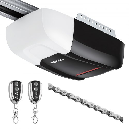 VEVOR Garagentorantrieb 1000 N Garagentoröffner Hochleistungs-Kettenantrieb, für Private Garagen, 4-tlg. Schienensystem, 2 Handsender & LED-Beleuchtung, Ein-Tasten-Bedienung im Fahrzeug, Schwarz & Weiß