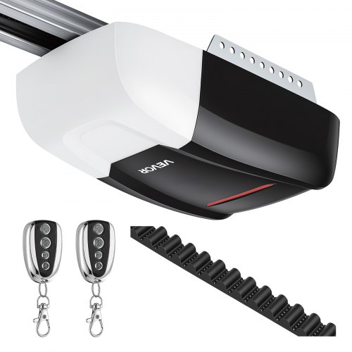 VEVOR Garagentorantrieb 800 N Garagentoröffner Ultraleiser Riemenantrieb, für Private Garagen, 4-tlg. Schienensystem, 2 Handsender & LED-Beleuchtung, Ein-Tasten-Bedienung im Fahrzeug, Schwarz & Weiß