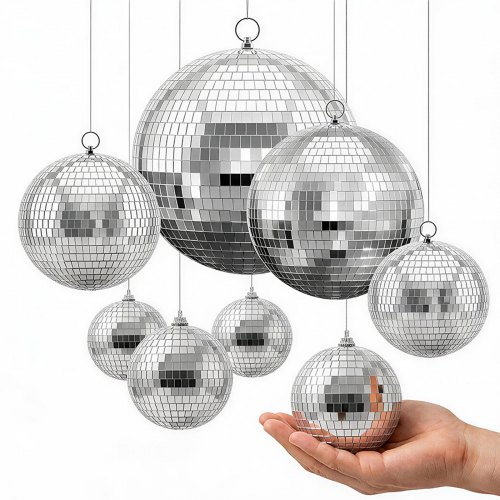 VEVOR Spiegelkugel Discokugel Mirrorball 10/15/20/30 cm 8 Stk. Aufhängering, für Party- & Heimdekoration DJ Tanzclub, Equipment für Lichteffekte & Partybeleuchtung, 360°-Reflexion, Wiederverwendbar