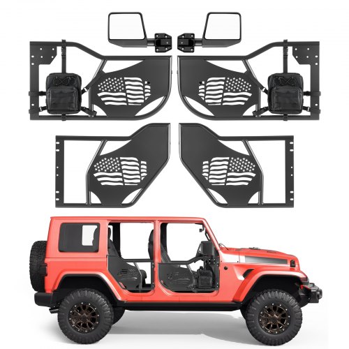 

VEVOR Röhrentüren 4-türig, Kompatibel mit Jeep Wrangler JL 18–26 & Gladiator JT 20-26, Offroad-Halbtüren aus Stahl (im Flaggenmuster) mit DOT-zertifizierten Außenspiegeln Aufbewahrungstasche Schwarz