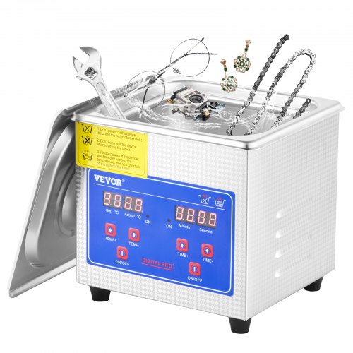 VEVOR Professioneller Ultraschallreiniger, 1,3 L Ultraschall-Schmuckreiniger mit digitalem Timer und Heizung, Edelstahl-Industrie-Schallreiniger 40 kHz für Brillen, Uhren, Ringe, Kleinteile JPS-08ACSBQXJ0001V2