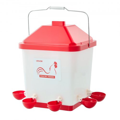 VEVOR Hühnertränke 19 L, Automatische Geflügeltränke mit 6 Wassernäpfen, Wasserspender, Schwerkrafttränke mit Griff & Dichtungsring, wasserdichtes PP-Material, verlustfreies Design, für Hühner