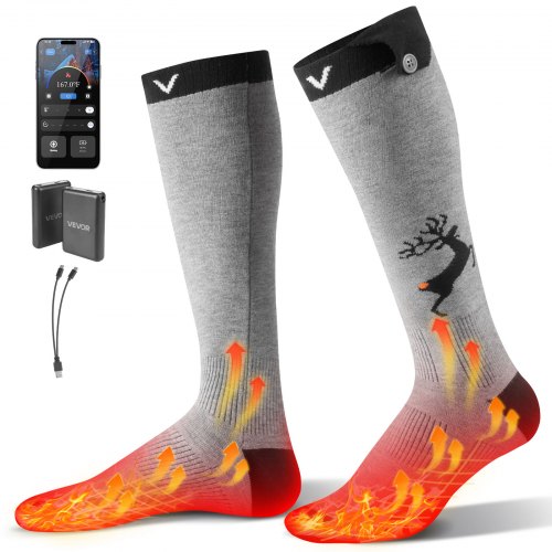 VEVOR Beheizte Socken, 6000 mAh Akkubetrieben, Wiederaufladbare Heizsocken mit 4 Heizstufen und APP-Steuerung, 40–70 °C Fußwärmer für Outdoor, Angeln, Camping, Wandern, Unisex