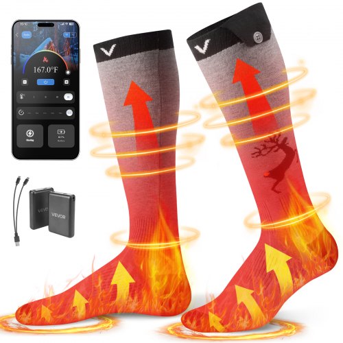VEVOR Beheizte Socken, 6000 mAh Akkubetrieben, Wiederaufladbare Heizsocken mit 4 Heizstufen und APP-Steuerung, 40-70 °C Fußwärmer für Outdoor, Angeln, Camping, Wandern, Unisex