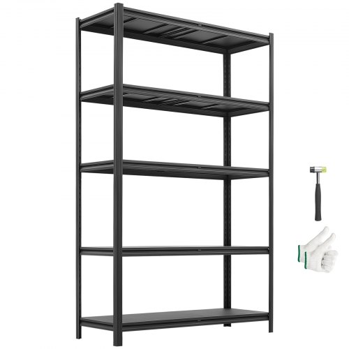 VEVOR Schwerlastregal 1230x465x1962mm, 1360,8kg Belastbares Lagerregal mit Stahlgestell & 5 Verstellbaren Ablagen, Teilbares Steckregal als Werkbank, Flexibles Metallregal für Keller Garage Werkstatt