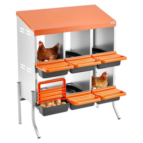 

VEVOR 2-stöckiges Legenest 795x525x990 mm, 6 Fächer, Hühnernest aus Metall mit Stützbeinen, Geflügelnester, Abrollnest, ideal für Hennen, Enten, Hühner & anderes Geflügel, Orange