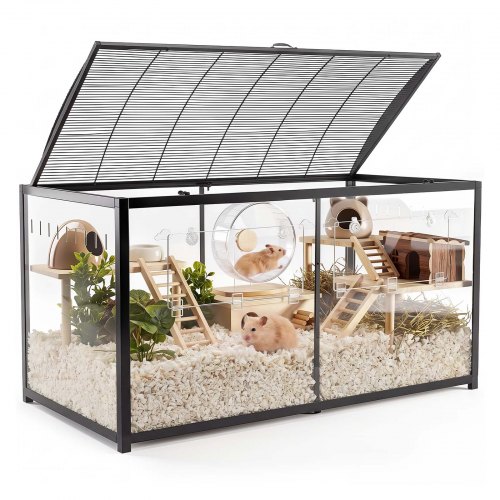 VEVOR Hamsterkäfig Nagerkäfig Nagarium Hamstergehege 1200x600x645mm, Kleintierstall mit 360°-Sicht Zugang von Oben & Fronttür Dreiseitige Belüftung für Hamster Meerschweinchen Rennmäuse