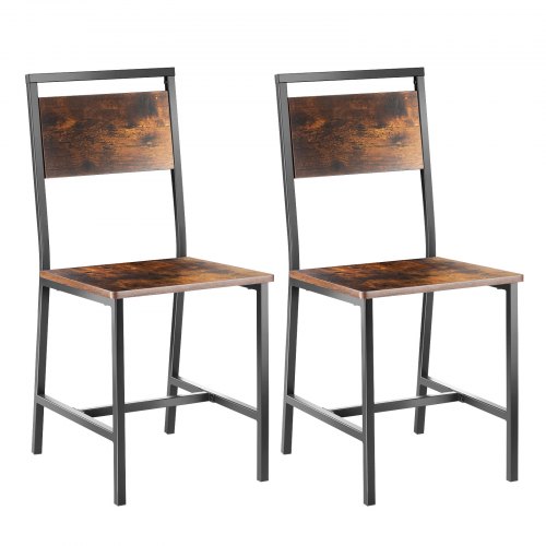 VEVOR Landhausstil Esszimmerstuhl (2 Stk.) Beistellstuhl aus Holz (136 kg belastbar) für Esstische, platzsparender Küchentischstuhl mit Metallrahmen & Rückenlehne, rustikales Braun und Schwarz