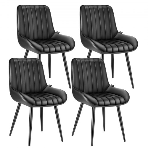 VEVOR moderner Esszimmerstuhl (4 Stk.) eleganter gepolsterter Stoff-Beistellstuhl (136 kg belastbar) für Esstische, platzsparender Küchentischstuhl mit dicken Kissen & Metallbeinen, Schwarz Café