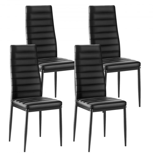 VEVOR moderner Esszimmerstuhl (4 Stk.)  eleganter gepolsterter Leder-Beistellstuhl (136 kg belastbar) für Esstische, platzsparender Küchentischstuhl mit dicken Kissen & Metallbeinen, Schwarz Café