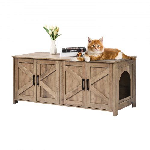 

VEVOR Katzentoilettengehäuse für 2 Katzen, Katzentoilettenmöbel versteckt mit Doppelzimmern, Katzentoilettenschrank aus Holz, passend für die meisten Katzentoiletten, 119,4 cm L x 47,5 cm B x 50 cm H, Greige
