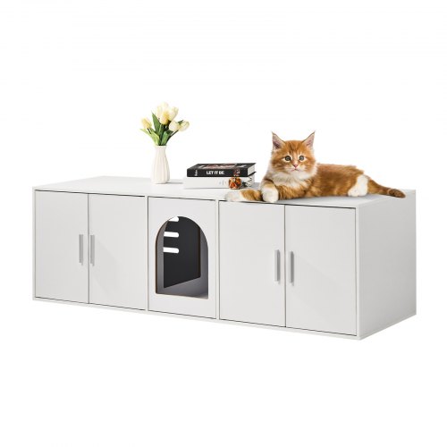 

VEVOR Katzentoilette Katzenklo Schrank Katzenschrank 1,47x0,46x0,45m Weiß