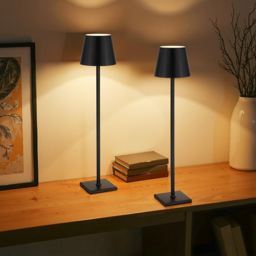 VEVOR kabellose Tischlampe Tischleuchte (2 Stk.) mit abnehmbarer Schirm & 5200 mAh eingebauter wiederaufladbarer Akku, Schreibtischlampe, 3 einstellbare Höhen, Tischleuchte für Restaurant Schwarz