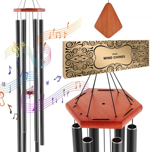VEVOR Windspiel für draußen, 60 Zoll, Windspiel mit tiefem Ton und 6 Röhren, einzigartiges großes Gedenk-Windspiel zum Jahrestag, tolle Außendekoration für Ihre Terrasse, Veranda, Ihren Garten und Hinterhof, schwarz