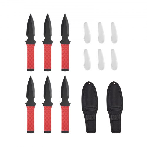VEVOR Wurfmesser (Einzelkopf) Set 6 Stk. 226 mm Edelstahl, gut ausbalancierte Messer mit schwarzer Nylonschutzscheide, idealer Begleiter für Wurfäxte, robust für Freizeit und Wettkampf