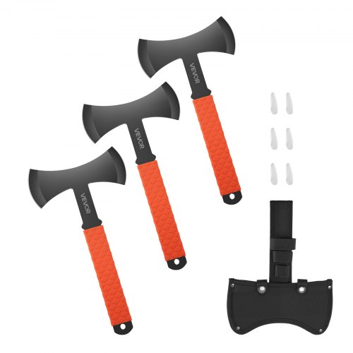 VEVOR Wurfäxte und Tomahawks 3-tlg. Set 302,3 mm Doppelaxt-Wurfbeil-Set mit Edelstahlkopf & rutschfestem TPR-Gummigriff & schwarzer Nylonscheide, für Freizeit Wettkampf Camping-Requisiten