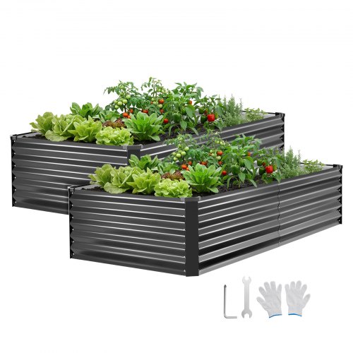 

VEVOR Hochbeet Metall 2er-Pack 203x102x46 cm, Rechteckiges Gartenbeet, Pflanzkasten-Set für den Außenbereich, Gemüsebeet mit Handschuhen, Blumenbeet, Pflanzbeet, Pflanzkurbel für Blumen & Gemüse