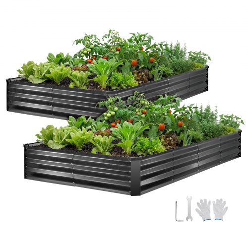 

VEVOR Hochbeet Metall 2er-Pack 244x122x30 cm, Rechteckiges Gartenbeet, Pflanzkasten-Set für den Außenbereich, Gemüsebeet mit Handschuhen, Blumenbeet, Pflanzbeet für Blumen & Gemüse