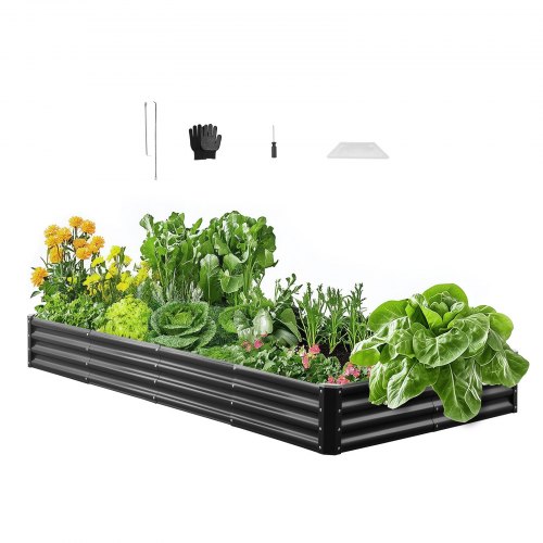 VEVOR Hochbeet Metall 2400x1200x290 mm, Pflanzbeet, Gemüsebeet, Pflanzkasten mit offenem Boden & abgerundeten Kanten, Blumenbeet, Kräuterbeet, ideal für Gemüse, Blumen, Kräuter & Sukkulenten