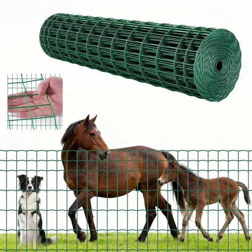 

VEVOR Gartenzaun, 1,2 x 25 m, Maschendraht-Zaun 2,1 mm, verzinkter Stahldraht, geeignet für Rinder, Schweine & Schafe, vinylbeschichteter Gitterzaun für Tiergehege, Käfige & Gärten, Grün.