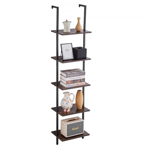 

VEVOR Leiterregal mit Metallrahmen, 5 Ebenen, Bücherregal Wandmontage, 40 x 30 cm, schwebende rustikale Holzregale, Lagerregal für Küche, Schlafzimmer, Badezimmer, Wohnzimmer, schwarz