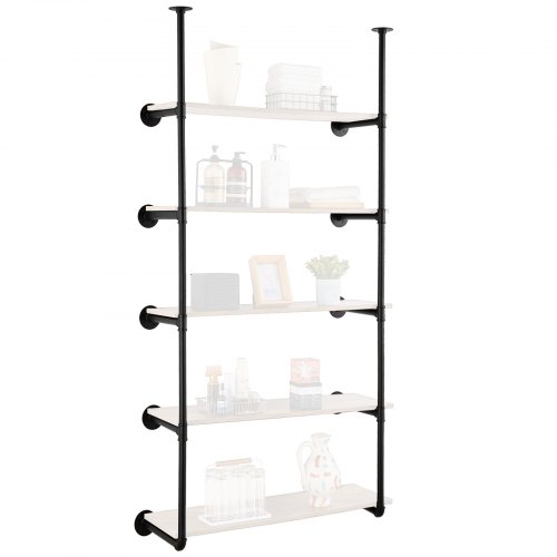 VEVOR Industrielles Rohrregal, 5 Ebenen, 2 STK, 9,84 Zoll anwendbare Brettbreite, Wandmontage, schwebende rustikale Holzregale, Halterung, Bücherregal, Aufbewahrungshalter für Küche, Schlafzimmer, Badezimmer (Bretter NICHT enthalten)
