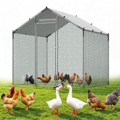 VEVOR Hühnerstall 2x2x2 m Begehbarer Hühnerauslauf mit Abdeckung, mit Turmdach & Sicherheitsschloss Enten- & Kaninchenkäfig Geflügelgehege für Hinterhof, Bauernhof, Hof