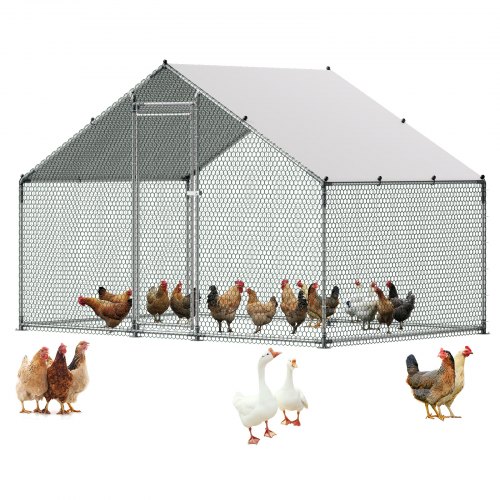 VEVOR Hühnerstall, 3x2x2 m begehbarer Hühnerauslauf mit Abdeckung, Hühnerhaus mit Turmdach & Sicherheitsschloss, Enten- & Kaninchenkäfig, Geflügelgehege für Hinterhof, Bauernhof, Hof
