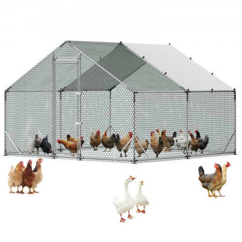 VEVOR Hühnerstall, 3x3x2 m, Begehbarer Hühnerauslauf mit Wasserdichter Abdeckung & Stabilem Rahmen, Geflügelkäfig mit Spitzdach, Freilaufgehege, Geflügelstall für Kaninchen, Hühner, Gänse