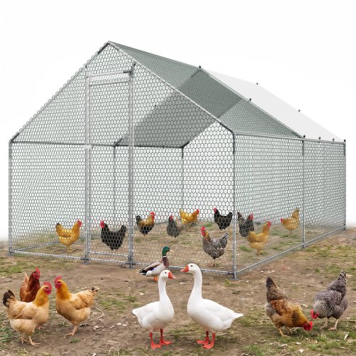 VEVOR Hühnerstall 3x4x2 m, Begehbarer Hühnerauslauf mit Abdeckung, Hühnerhaus mit Turmdach & Sicherheitsschloss, Enten- & Kaninchenkäfig, Geflügelgehege für Hinterhof, Bauernhof, Hof