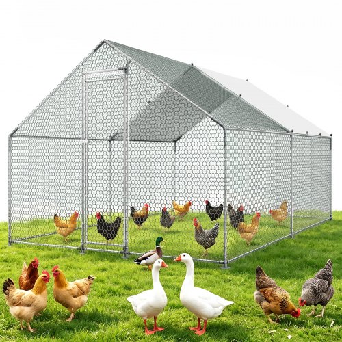 VEVOR kippenhok 3x4x2 m, inloopren met overkapping, kippenhok met torendak en veiligheidsslot, eenden- en konijnenhok, pluimveeverblijf voor achtertuin, boerderij of erf